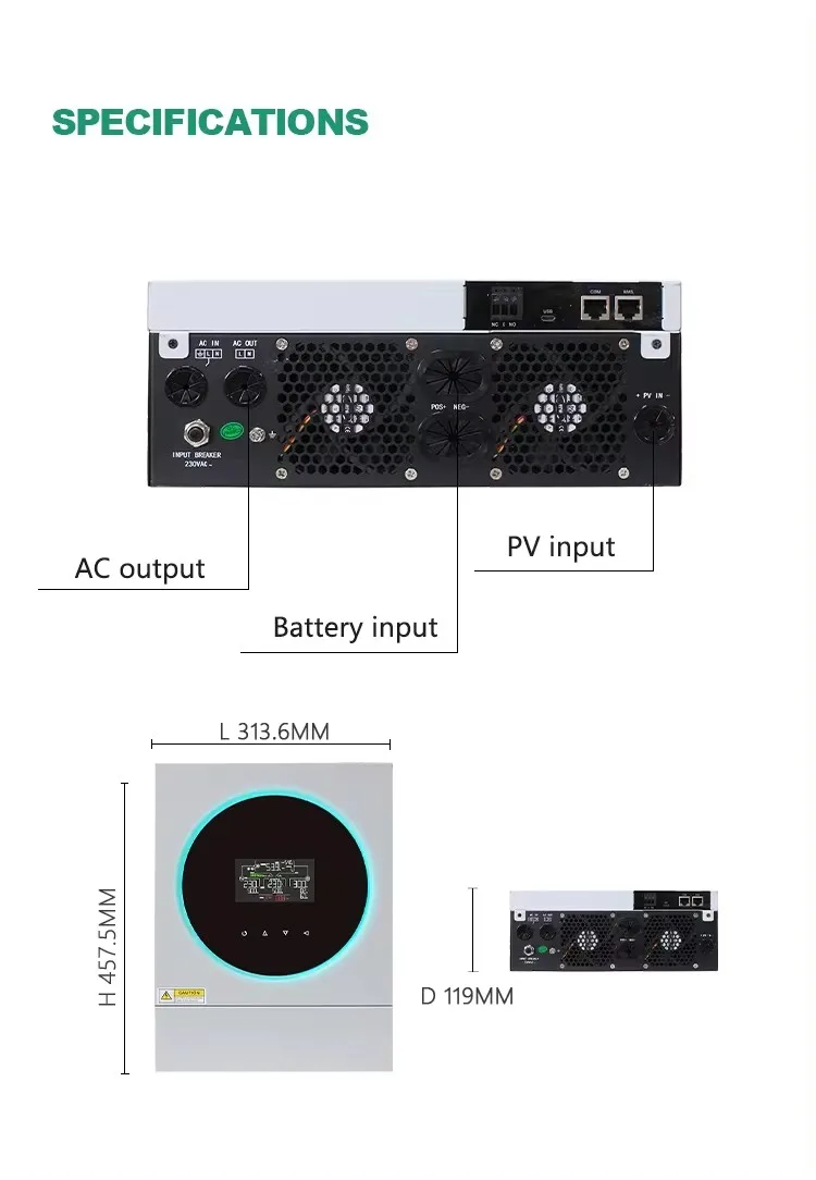 Axpert VM 4 TWIN 4KVA/6KVA wide PV input voltage range Off-Grid hybrid Inverter dual output Touchable button large colored LCD