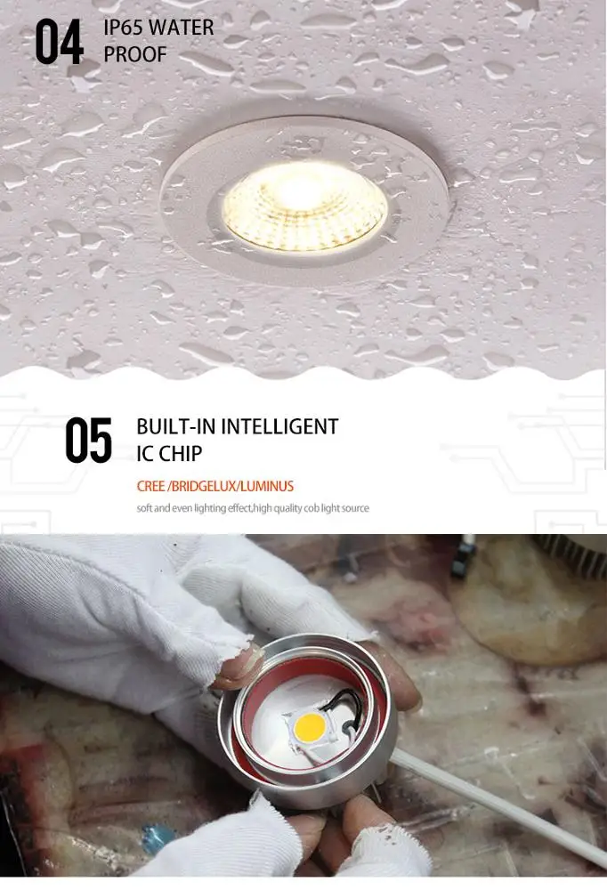 IP65 RoHS CE ceiling recessed fixed trimless cct antiglare cob led downlight dimmable 8W 5000k