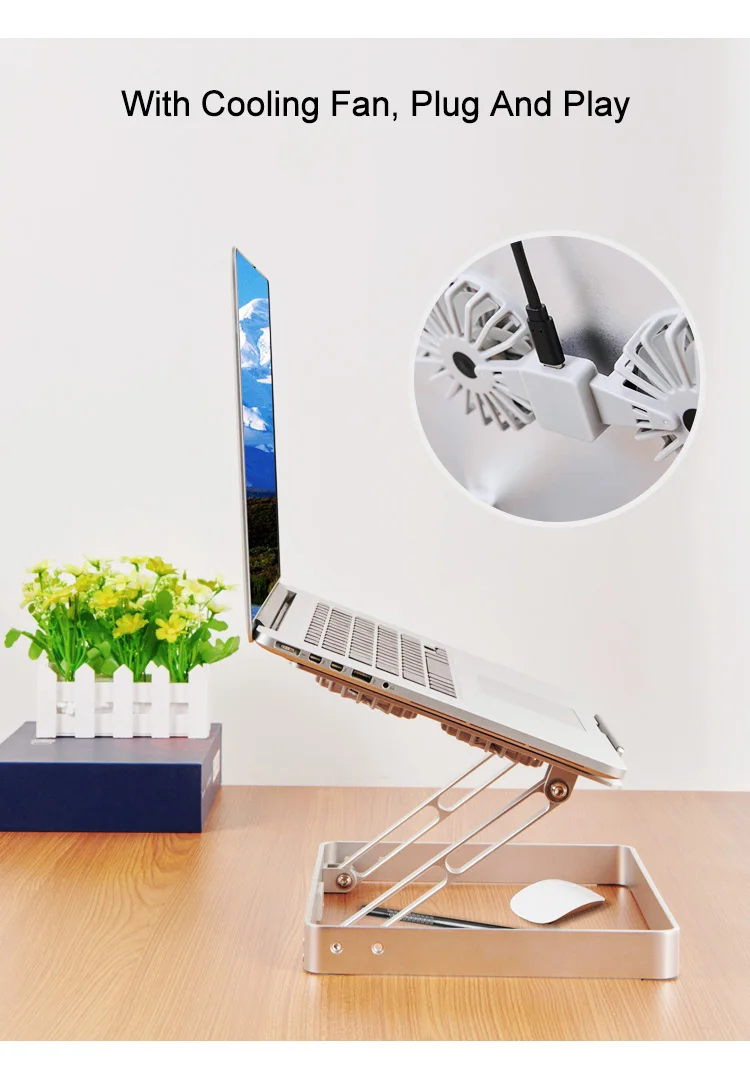Universal Adjustable Bracket Vertical Laptop Stand With Multifunctional Storage And 2 Cooling Fans
