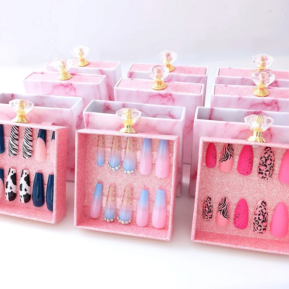 New Designs High Quality New Fashion Luxury False Nails Custom Private Label Coffin Diamond Press On Nails