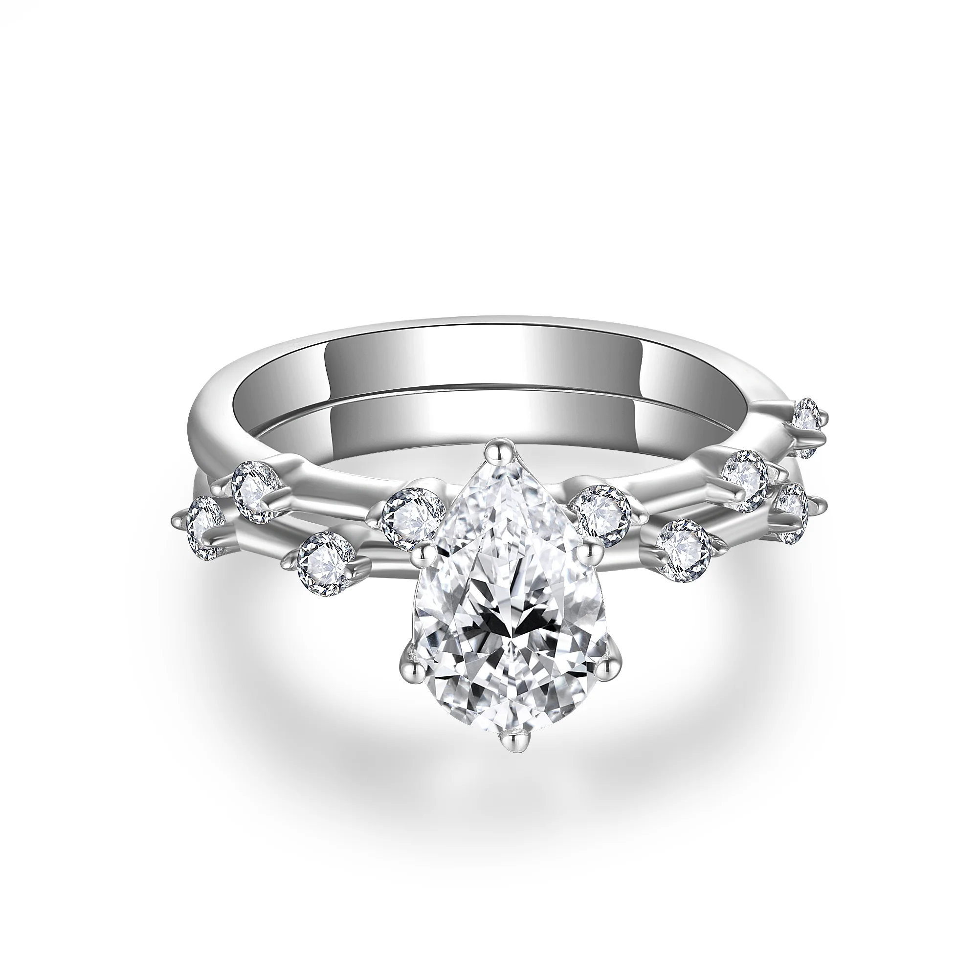 Ruizuan 1.5 Carats Water Drop Moissanite Ring Designer Jewelry with 925 Sterling Silver VVS Clarity Cut Pearl for Weddings