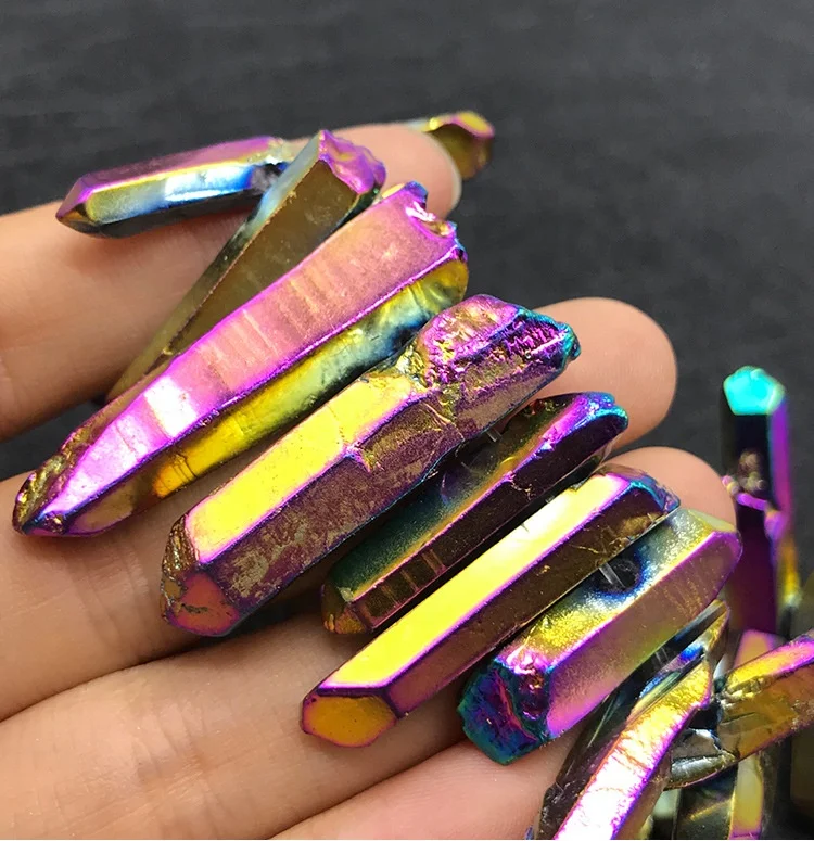 wholesale bulk natural raw mini  small aura  electroplate colorful drilled quartz crystal point pendant necklace
