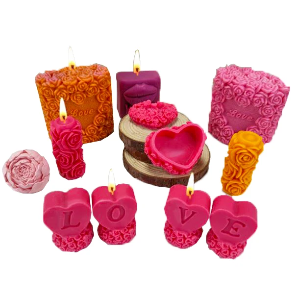 Силиконовая 3D форма ручной работы в виде свечи ароматерапии мыла шоколада Love Rose подарок на день Святого Валентина изготовление