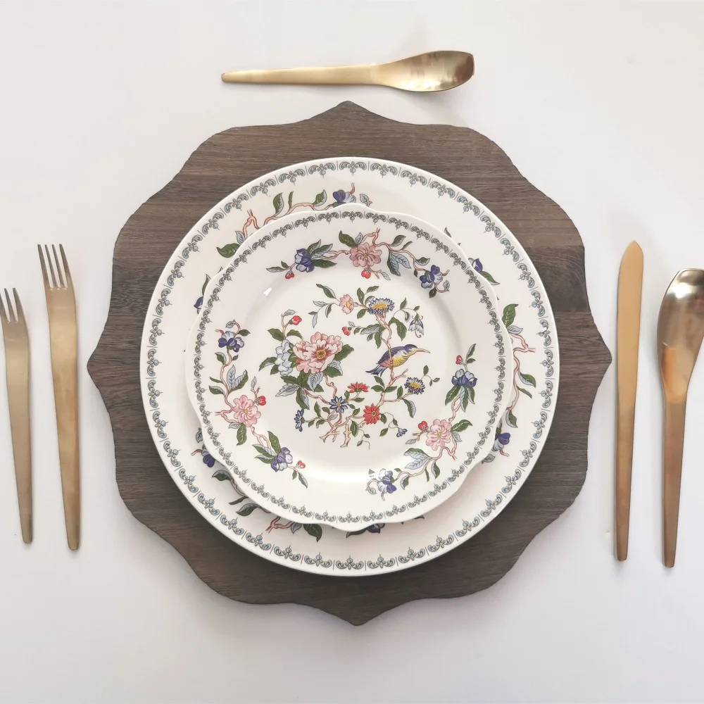 INT Tableware wholesale white and blue plate table setting cheap bone china ceramic porcelain plates for restaurant