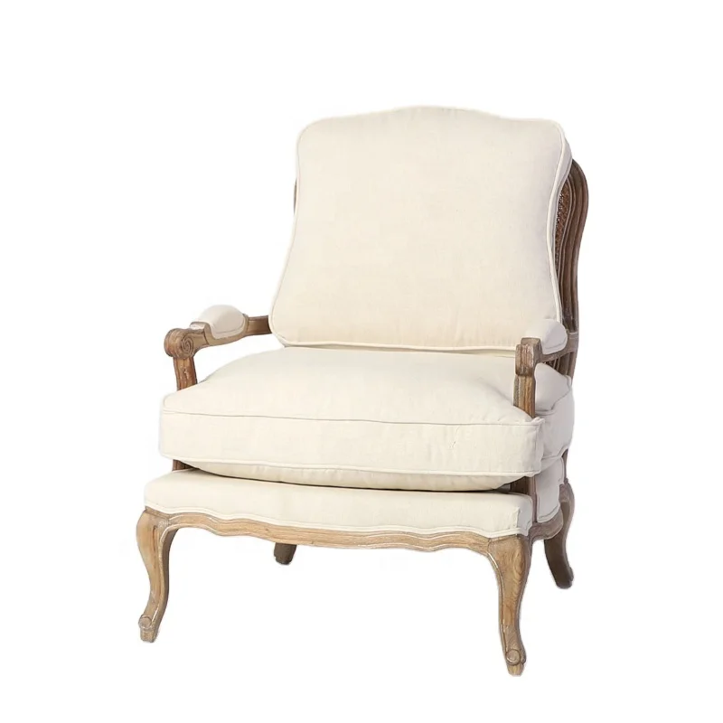 Hand carved cane back dining chair antique Wooden French Style cushion sofa/armchair(CH-300-Oak)