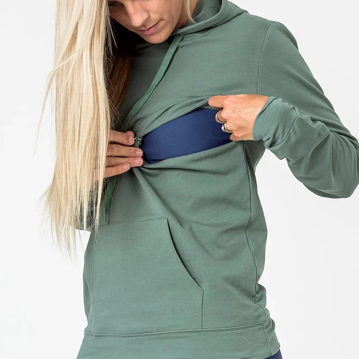 
2020 new designs maternity sportswear nursing hoodie with zip for breastfeeding 