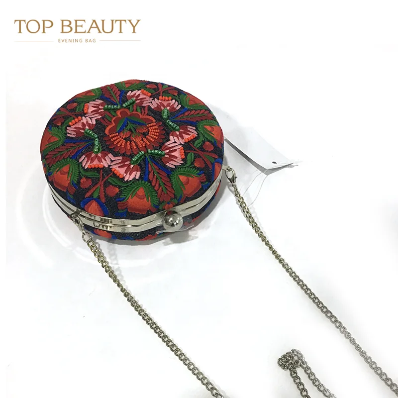 
Most popular handmade sling shoulder hand bag polyester crystal chain unique clutch bags custom print clutch bag 