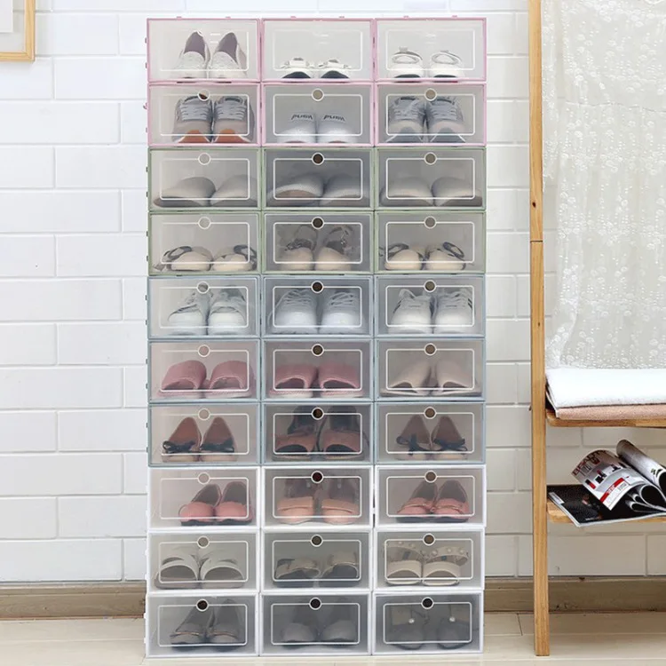 Factory Transparent Shoe Box Shoes Organizers Plastic Thickened Foldable Dustproof Storage Box Stackable Combined Shoe Cabinet