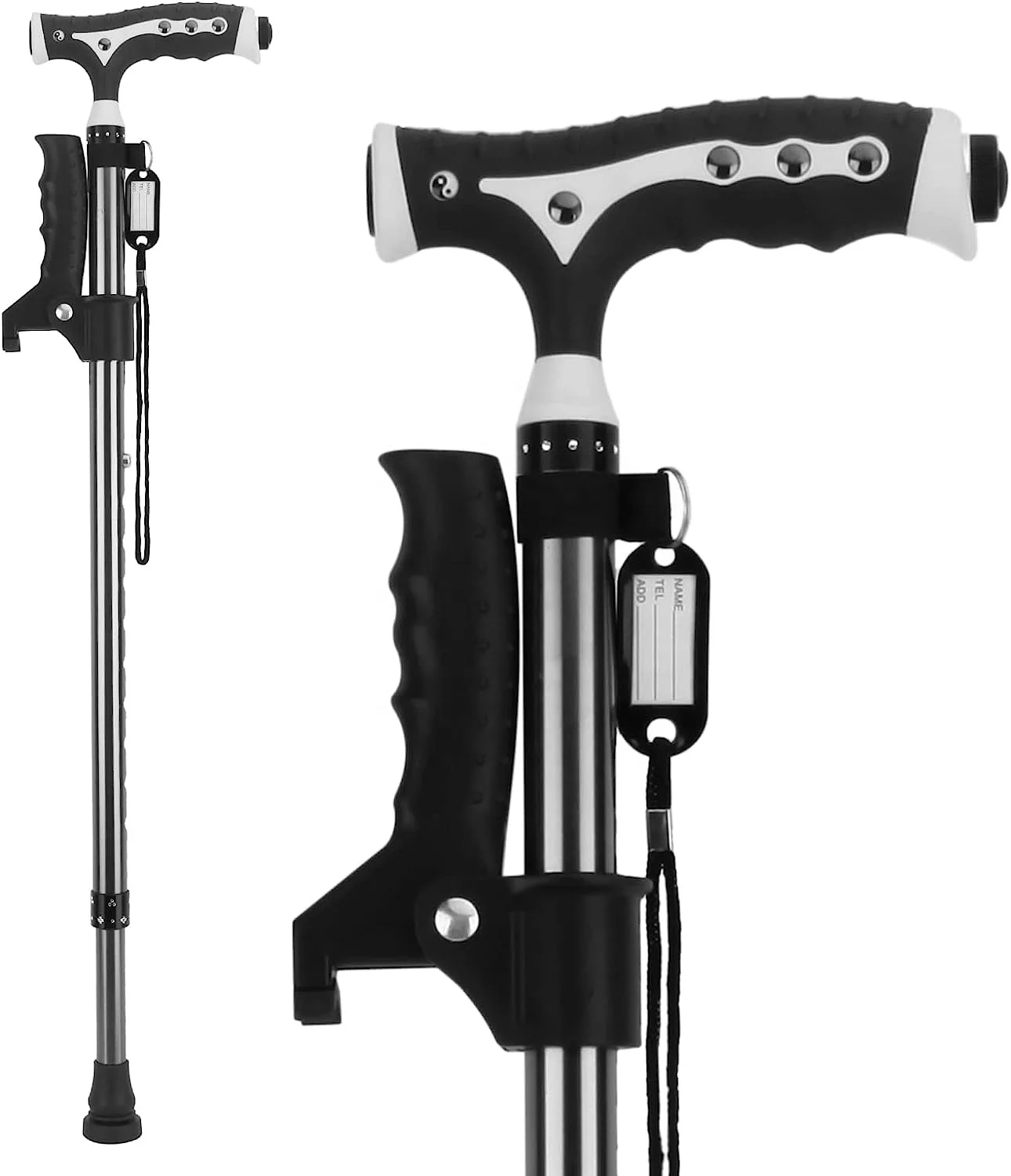 Adjustable Multifunctional Magnetic massage Elderly Walking Stick with LED Light Walking Cane with Two Handles