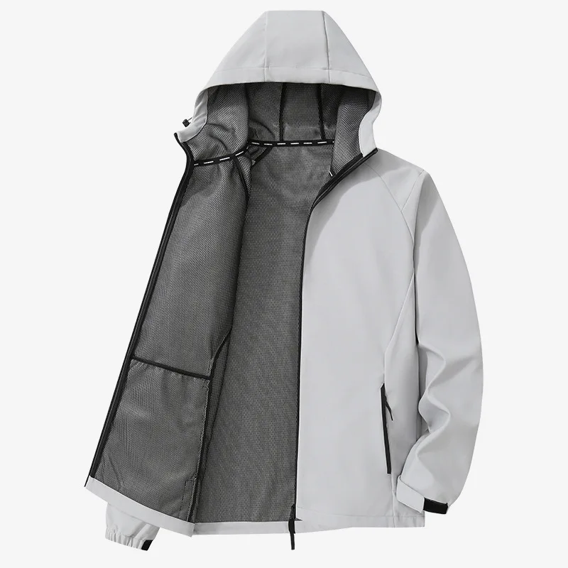 Fashion men windbreaker hoodie jacket coat with zipper custom logo polyester windbreaker jacket