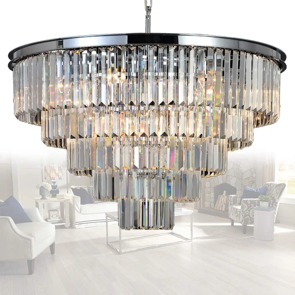 Crystal Chandelier Modern Chandeliers Lighting Pendant Ceiling Light Fixture 5 Tier Dining Room Living  Bedroom Chrome Finished