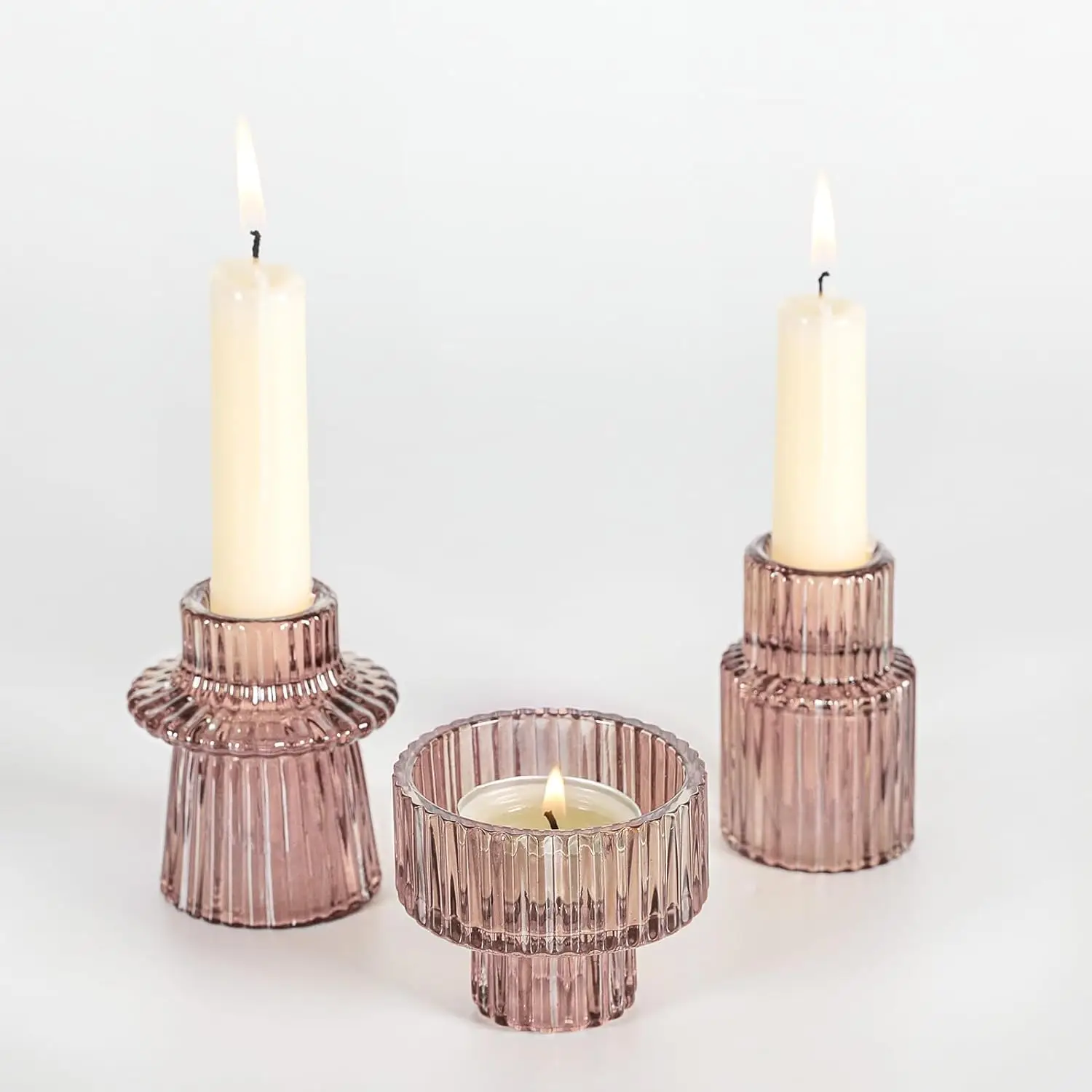 Free Combination Multiple Colors 2 In 1 Glass Taper Candlestick Holders Taper Candle Holder Set Of 3/6/12 for Wedding/Home Decor