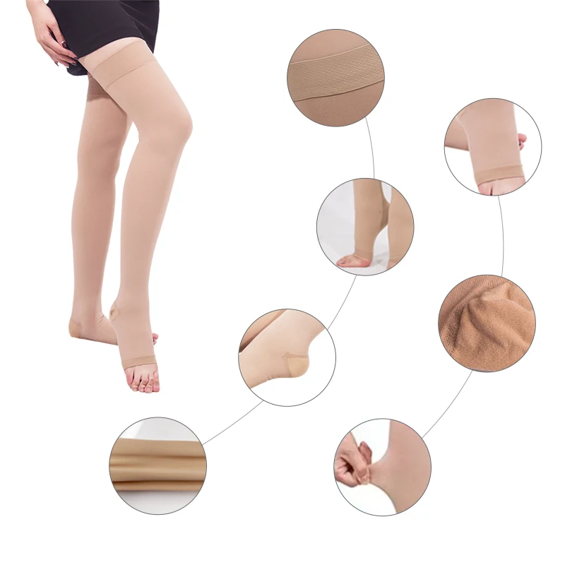 For the treatment of phlebitis 20-30mmhg medical grade pregnancy varicose veins compression stockings thigh high wrap toe