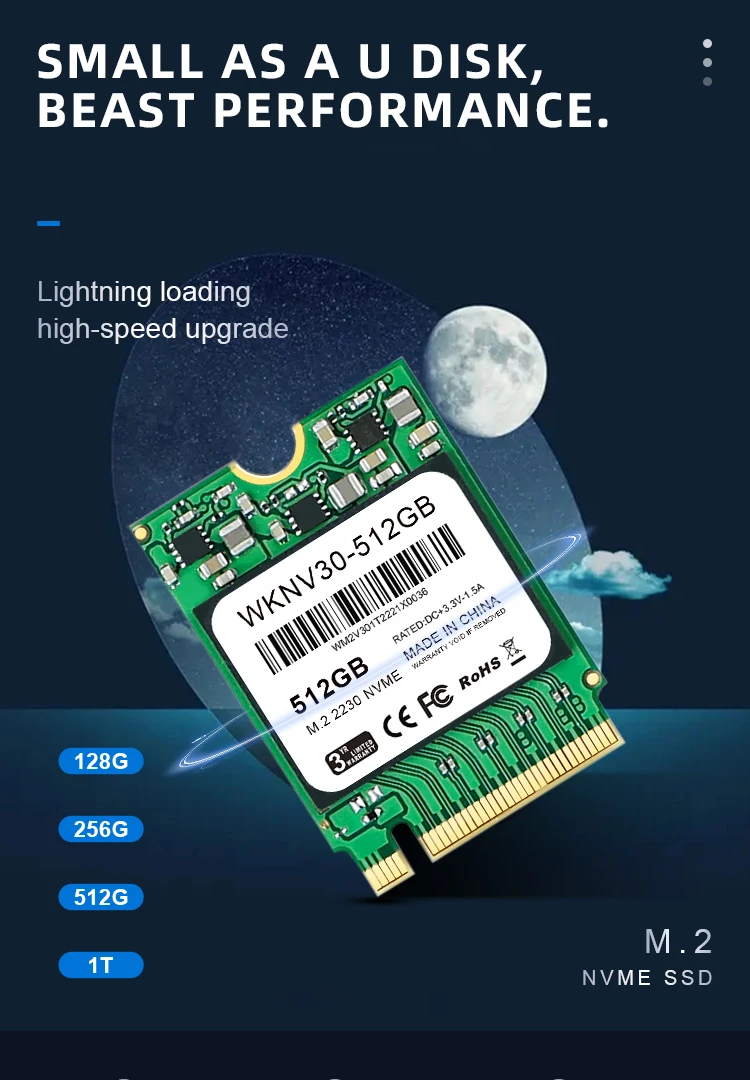 Whalekom M.2 2230 NVMe SSD 128 ГБ 256 512 1 ТБ Внутренний твердотельный