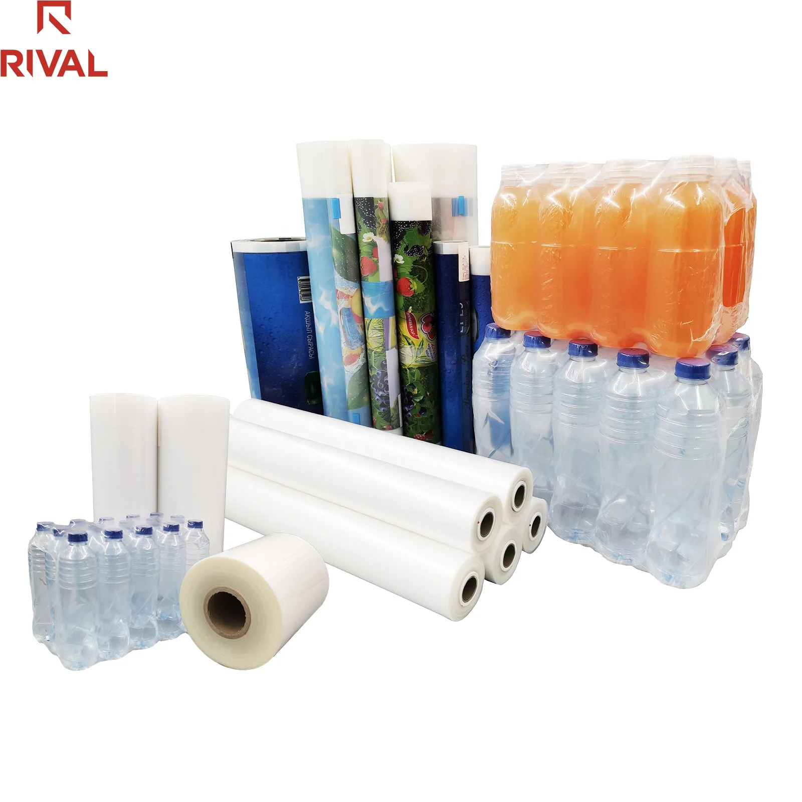 Custom Pe Plastic Films Printable Hot Shrink Wrap Packing Heat Shrinkable Shrink Film Roll For Plastic Bottles Mineral Water
