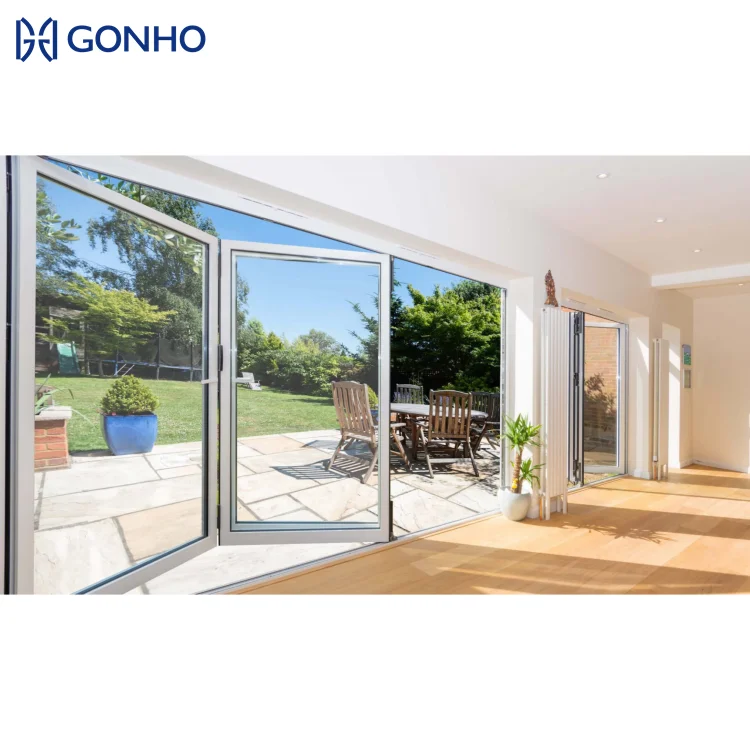 GONHO Автоматическая стеклянная Складная Дверь для балкона С колесными воротами алюминиевые окна и двери патио