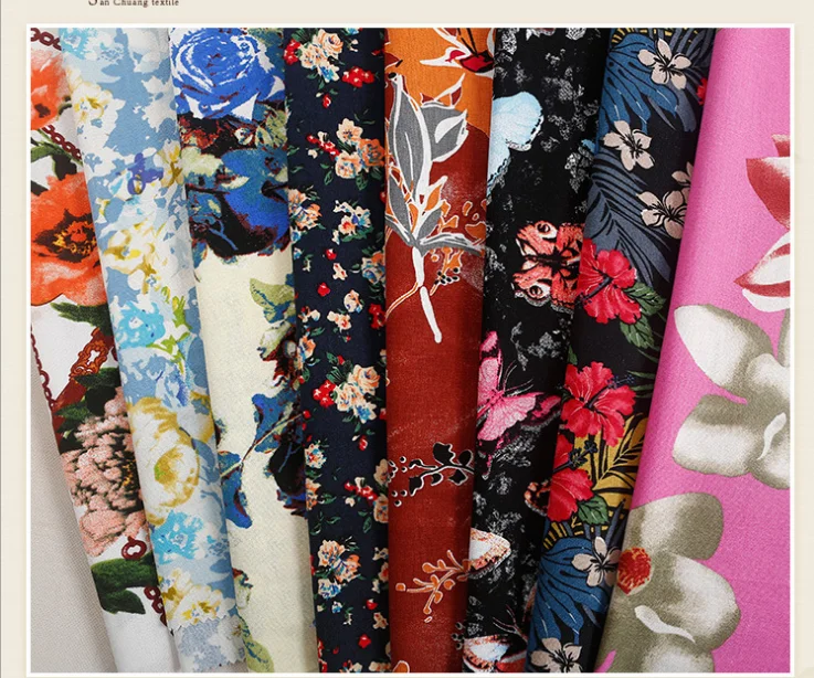 10s many desgin digital Printing organic linen viscose fabric for women dress