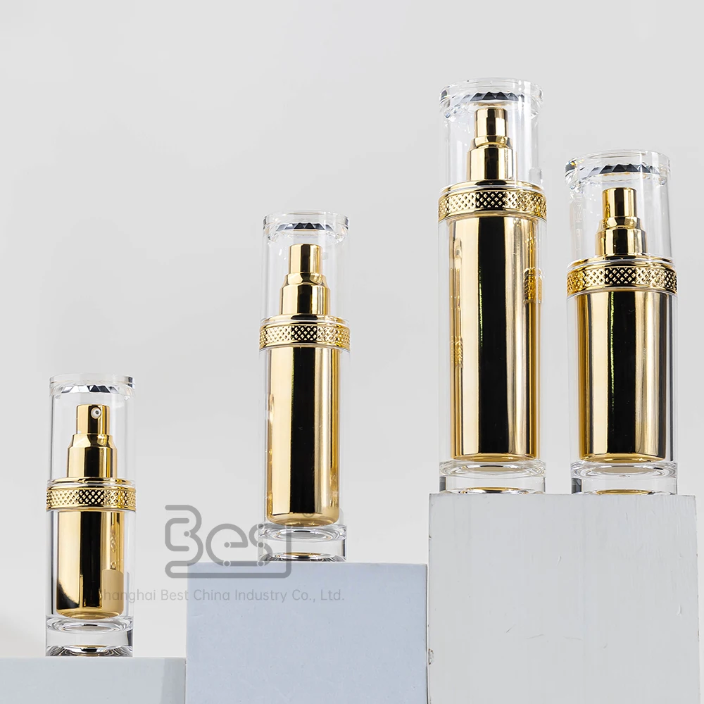 Body Lotion Bottle Cosmetic Container Acrylic Skincare Packaging Bottle and Jar Golden Luxury Skin Care Packaging Custom PET