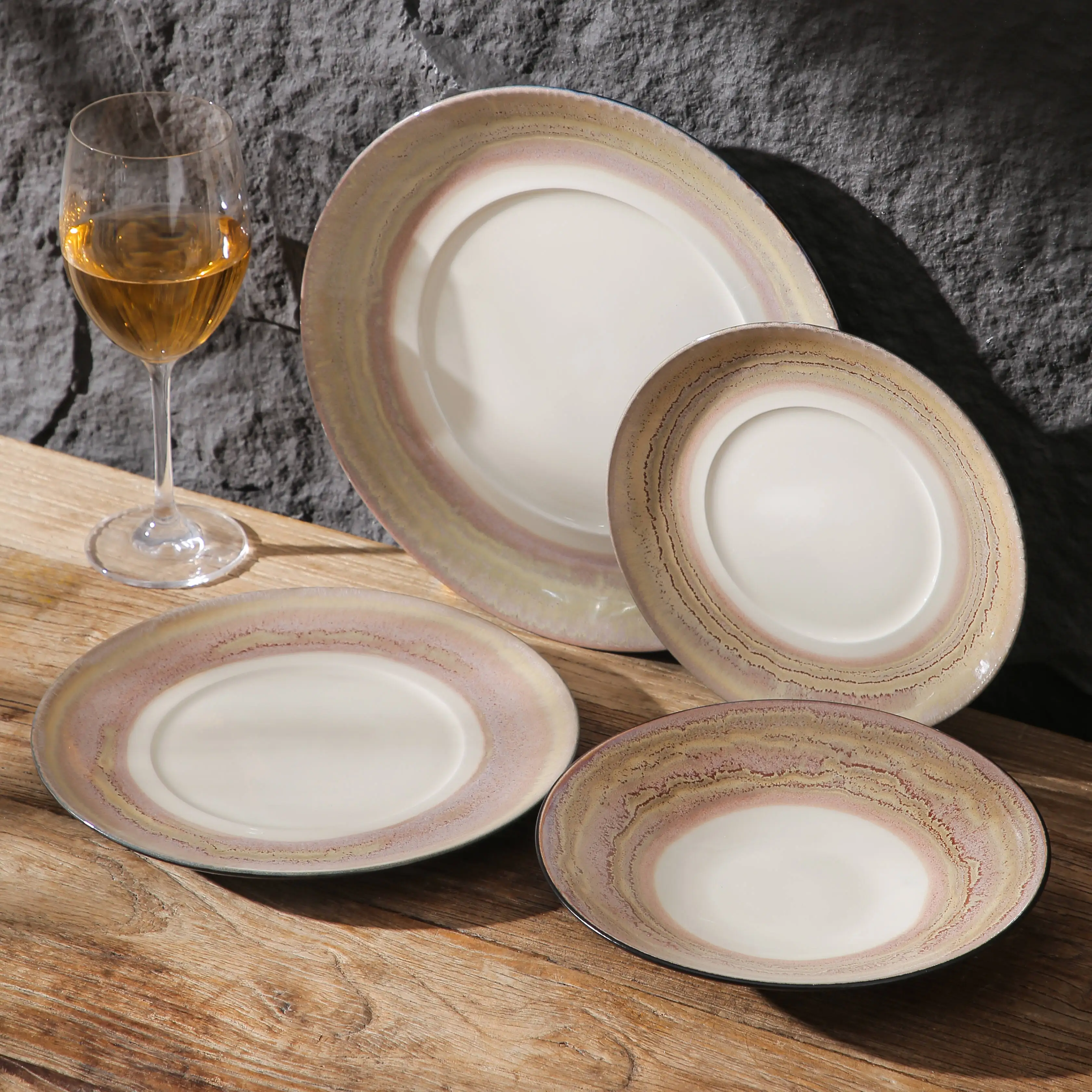 Unique Reactive Glaze Design Custom Home Used Plates Sets Dinnerware Steak Salad Pasta Serving Ceramic Plates