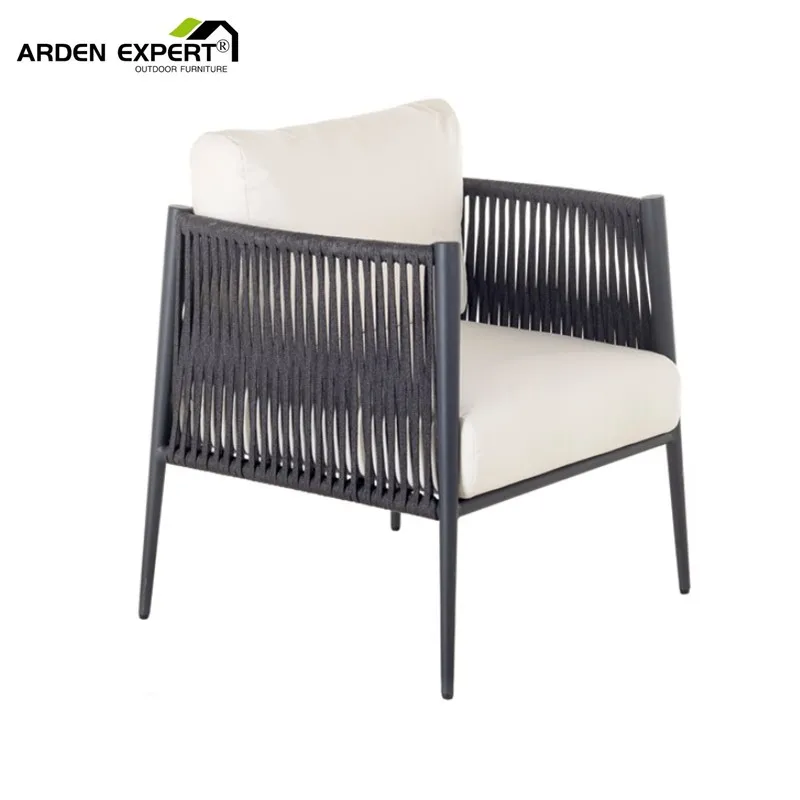 Coastal Cord Woven Chair Outdoor Rope Chair All Weather Beach Armchair Outdoor Modern Cafe Shop Furniture Hotel Gazebo Armchair