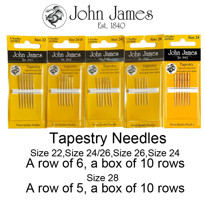 John James Tapestry Needle & Gold Plated Size 22,24,26,28,24/26,A box of 10 rows