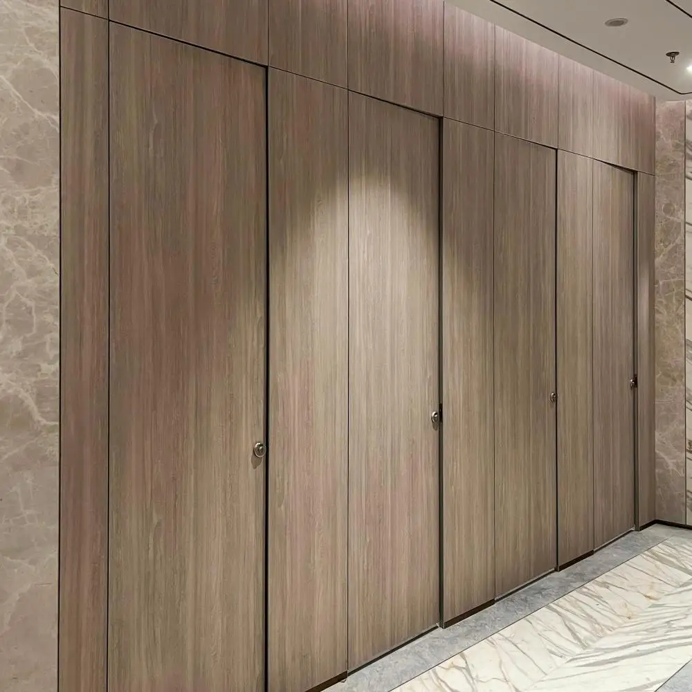 DEBO HPL wood grain partitions hinge cubicle for school partitions toilet