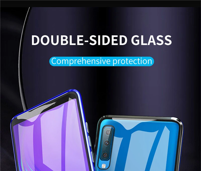 Double Sided Magnetic Absorption Metal Glass Phone Case For Samsung Galaxy A80 A90 5g 360 Protective Cover Flip Back