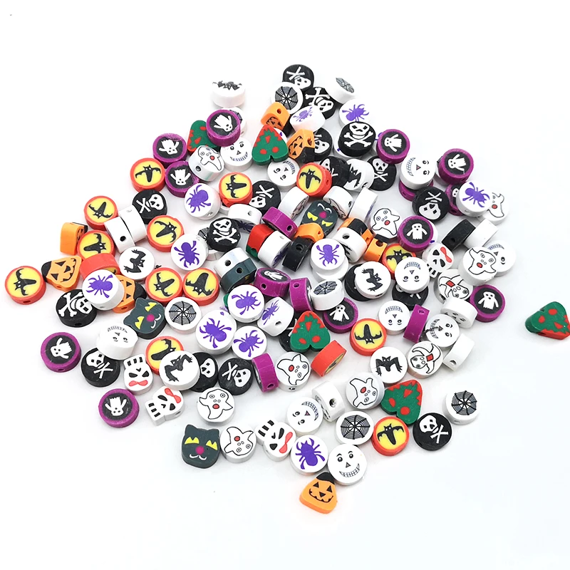 100pcs 10mm bat pumpkin ghost spider web Spacer loose beads halloween polymer clay beads for bracelet making