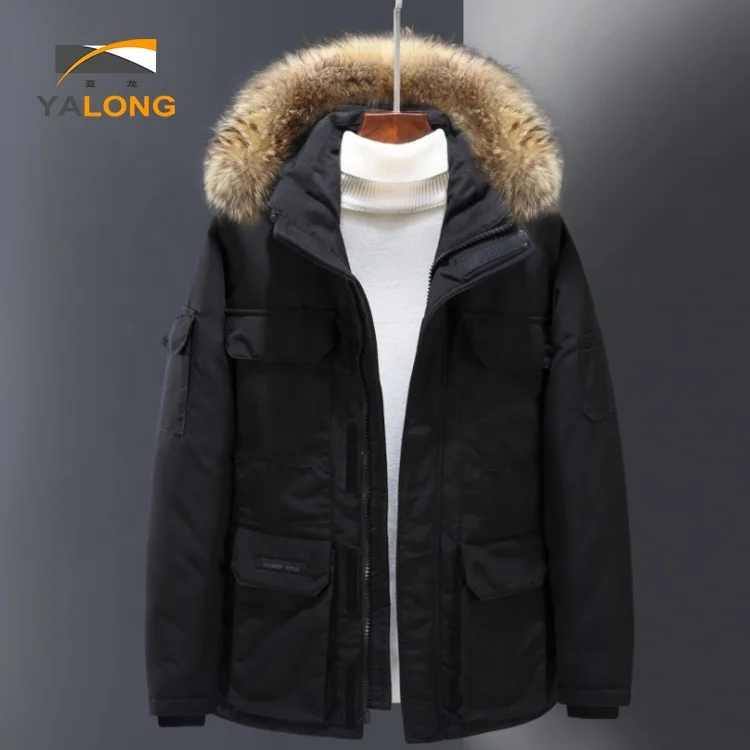 OEM Высокое качество производительность несколько накладных карманов 90% белый утиный гусиный пух зимняя меховая мужская куртка пальто парка