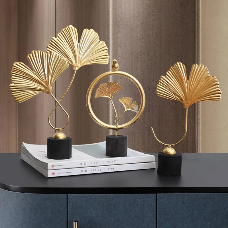 Wrought Iron Ornaments Creative Golden Tree Sculpture Home Room Metal Golden Leaf Ornaments