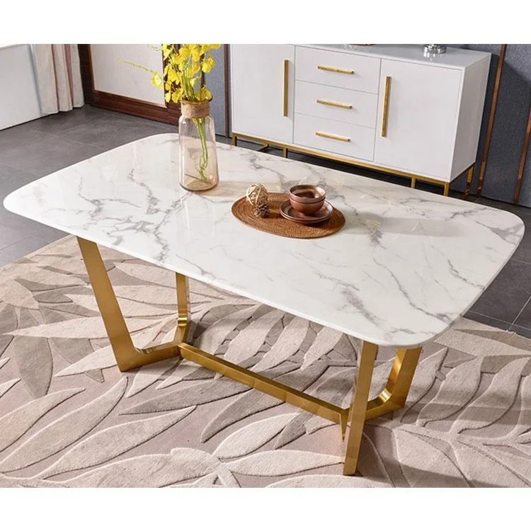 CZTZ-11 Simple Light Stainless Steel Marble Dining Tables Modern Creative dinning Table Concrete