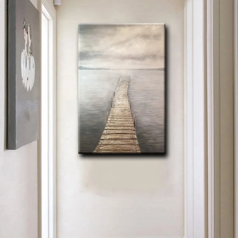 Gray Background Wood Bridge Handpaint Acrylic Oil Painting On Canvas Wall Decoration