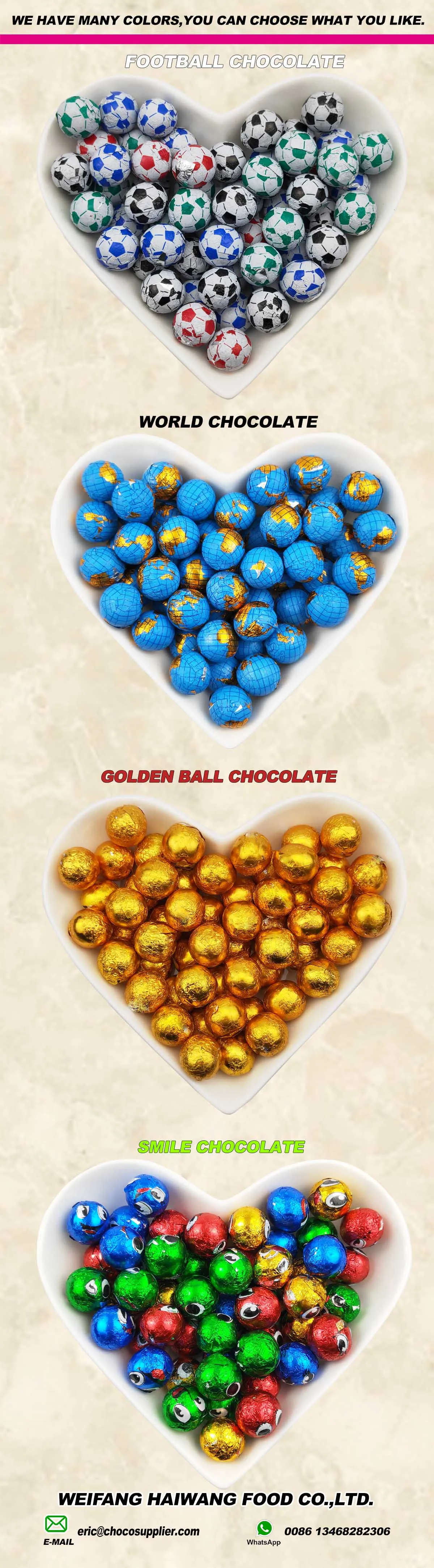 
Supply Colorful Packaging choco ball Shape Sweet Milk Chocolate Candy Halal Candies Low Price Wholesale 