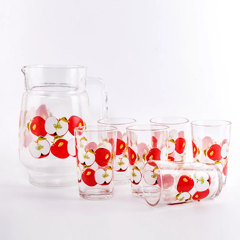 7pcs glass juice cup set with patterns/water jug set