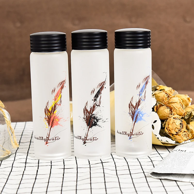 Custom Logo BPA Free Fashion  Popular Frosted Transparent Glass Drinking Water Bottle