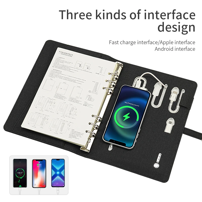 Hotsale Custom LED light up Logo Business Gifts Wireless Charger 8000mAh Battery Power Bank Notebook with Pen Gift Sets