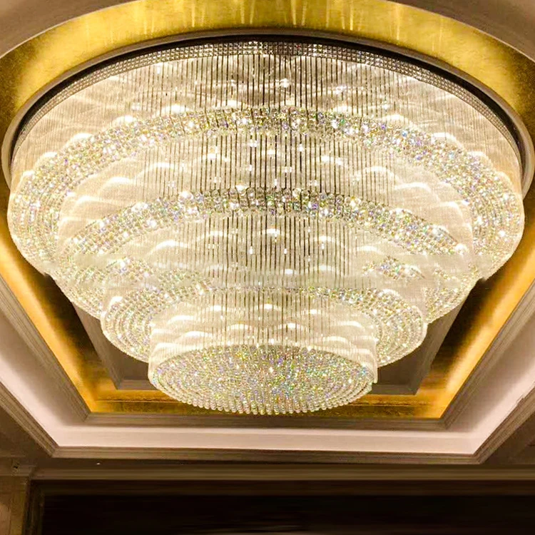 High Ceiling Chandelier Indoor Hotel Decoration Stainless Steel Glass Crystal Modern Led Ceiling Lamp