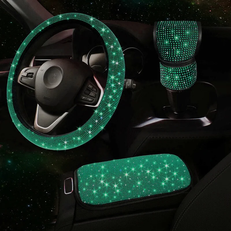 Diamond Bling Car Hoodie Gear Cover Central Box Steering Wheel Cover Set for Women for Girls