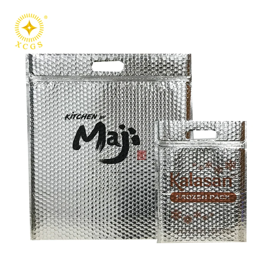 Large Size Recycled Zipper lock Metallic Thermal Padded Insulated Foil bubble Shipping Box Liner Cooler Food  Package Bag