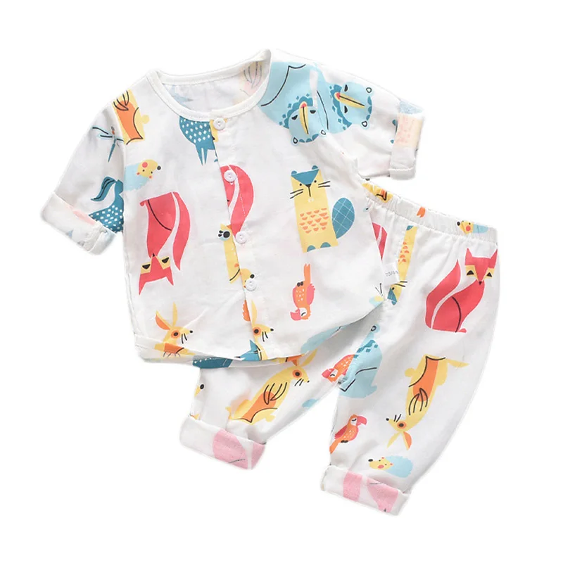 
Baby clothes long-sleeved suit summer gauze baby summer pajamas air conditioning suit 