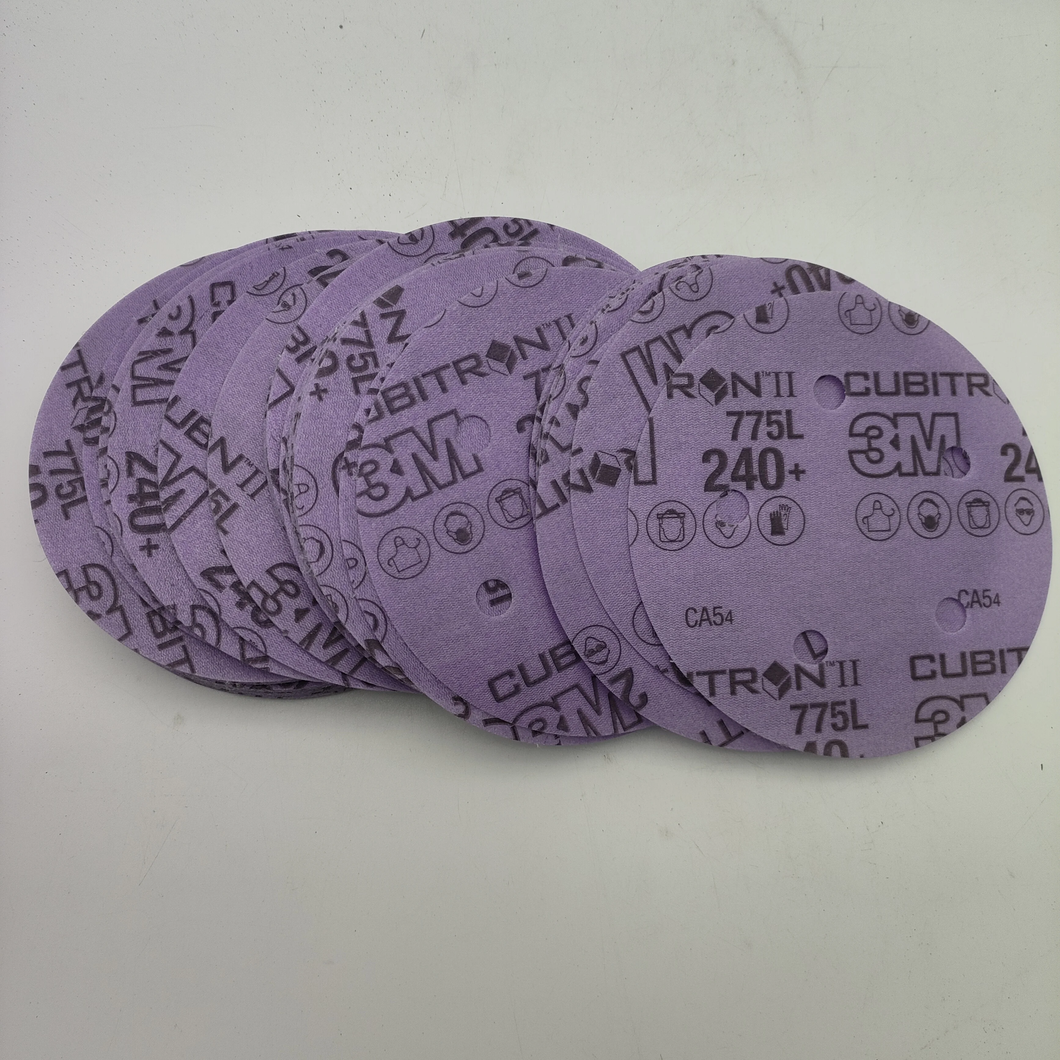 3M Stikit Disc 775L film sanding disc hook and loop 5 in 240#, 320 Coating Cut Cutting Angle Flute Purple cubitron II