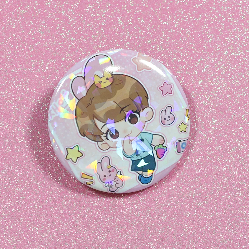 custom cartoon anime hologram tinplate button pins  colorful Pin Badge With Safty Pin Star Shape  holographic badges