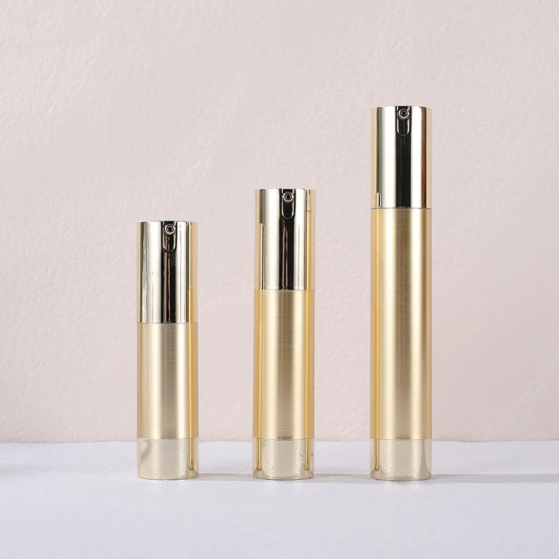 Custom Nozzle Aluminum Empty Round Gold Sliver 10ml 20ml 30ml Serum Refill Cream Lotion Cosmetic Airless Pump Bottle