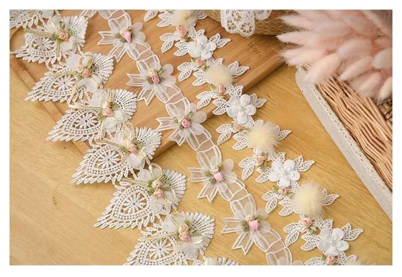 Fashion Flower Mesh Embroidered Lace Beaded  Lace Fabric Trim for Clothes
