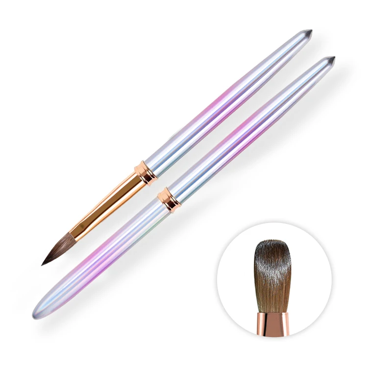 Высококачественная Радужная металлическая ручка с логотипом на заказ, 100% чистый колонский, Германия, акриловая кисть для ногтей для акриловых ногтей