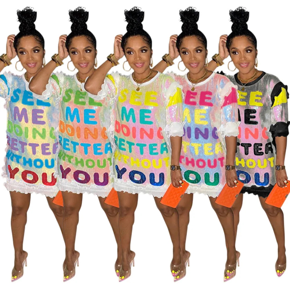 Women Trending Sundress Ladies Clothes Shorts Skirt Party Dress Evening Shiny Sequined Sexy Elegant Casual Summer Outfits Dress