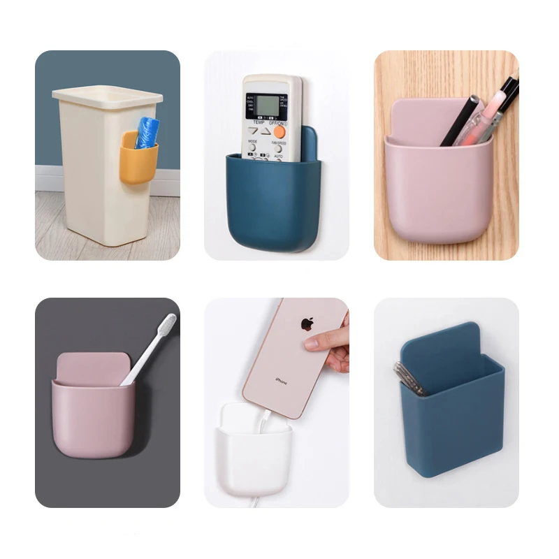 Wall Mounted Remote Control Organizer Living Room Bedside Shelf No Hole Punch Bracket Home Phone Charging Storage Hanging Rack