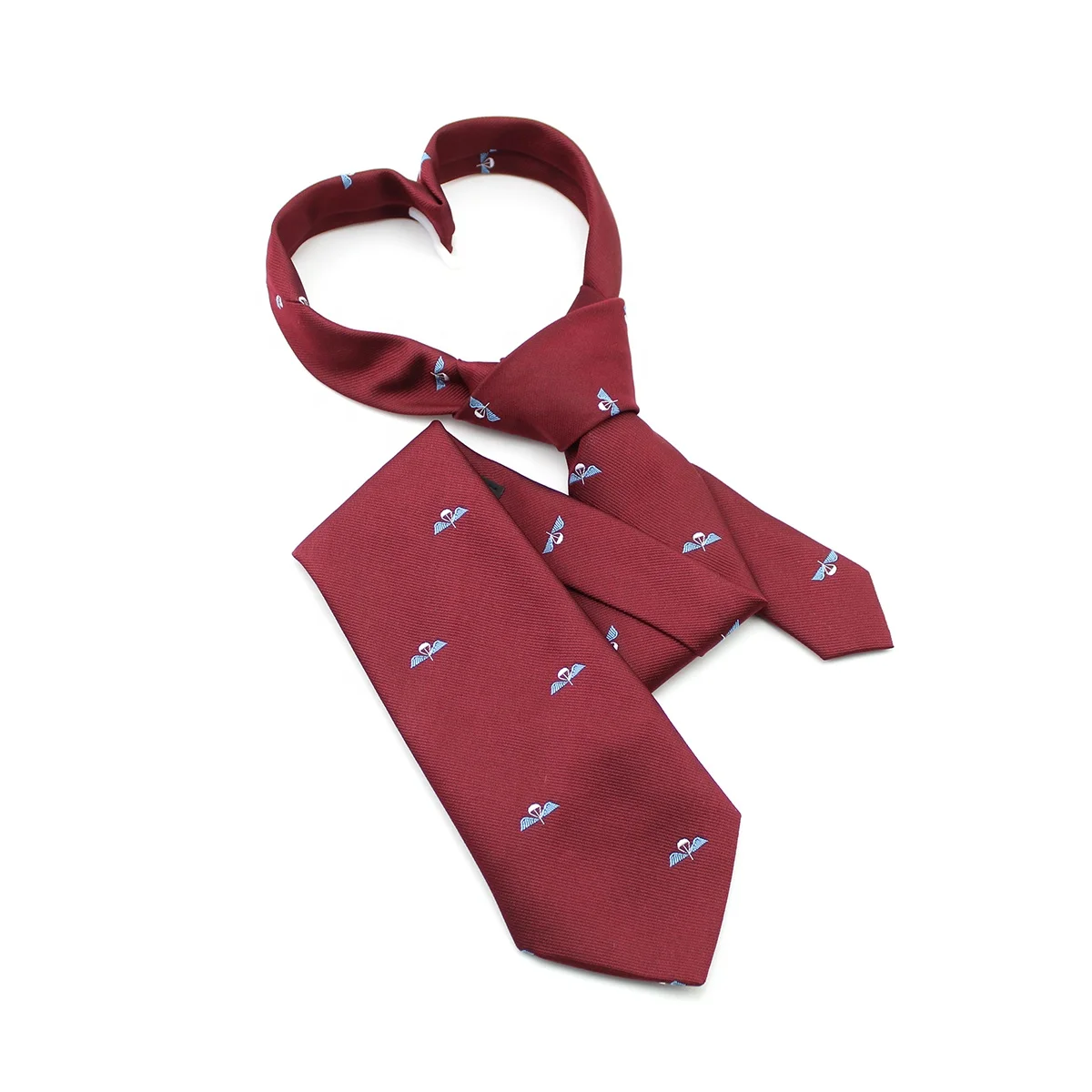 Mens Ties Microfiber Polyester Woven Parachute Sky Blue Angel Wings Large Wide Maroon Custom High Quality 4 Inch Men Necktie