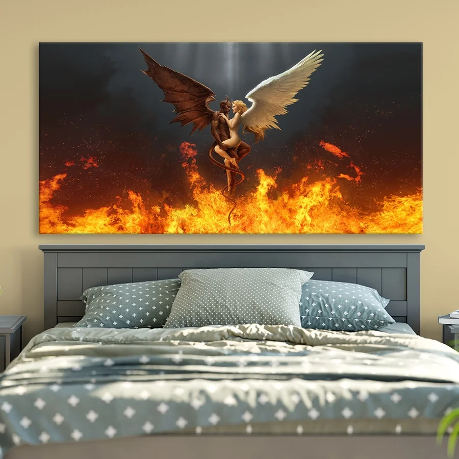 Home Decor  Devil and angel love Black White Feather Angel Wings HD Print Poster Pictures  famous angel painting