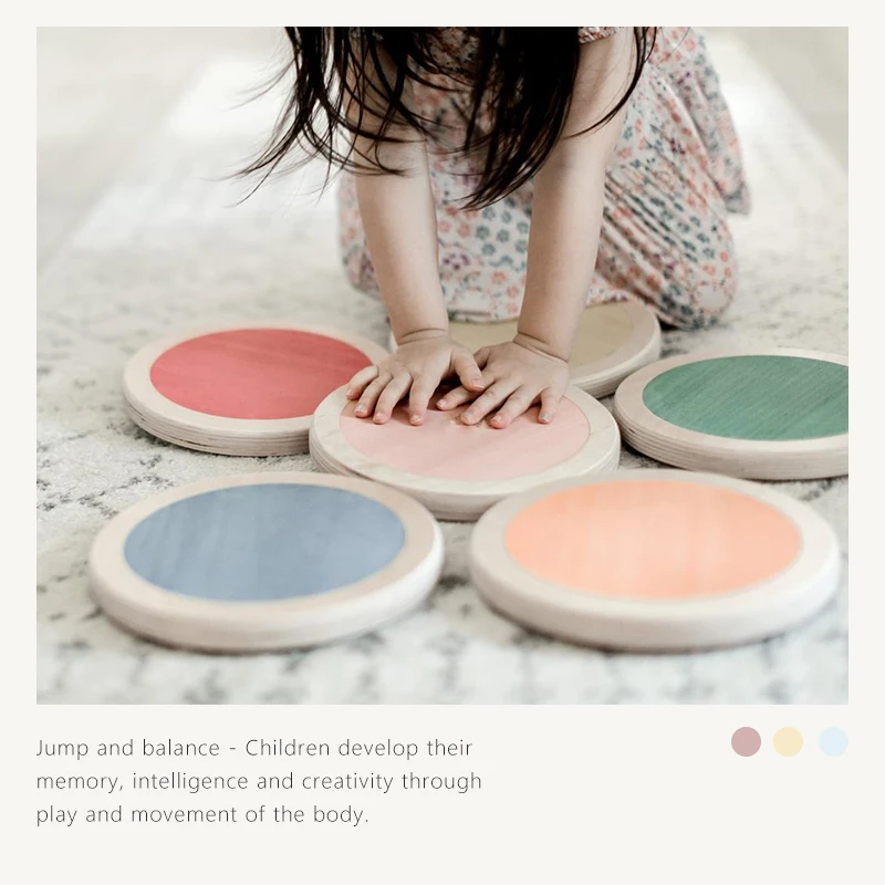 Xiair Montessori Balancing Step Stones For Kids Non-Slip Rainbow Wooden Balance Stones Set Of 6 Jumping Walk Training Toys